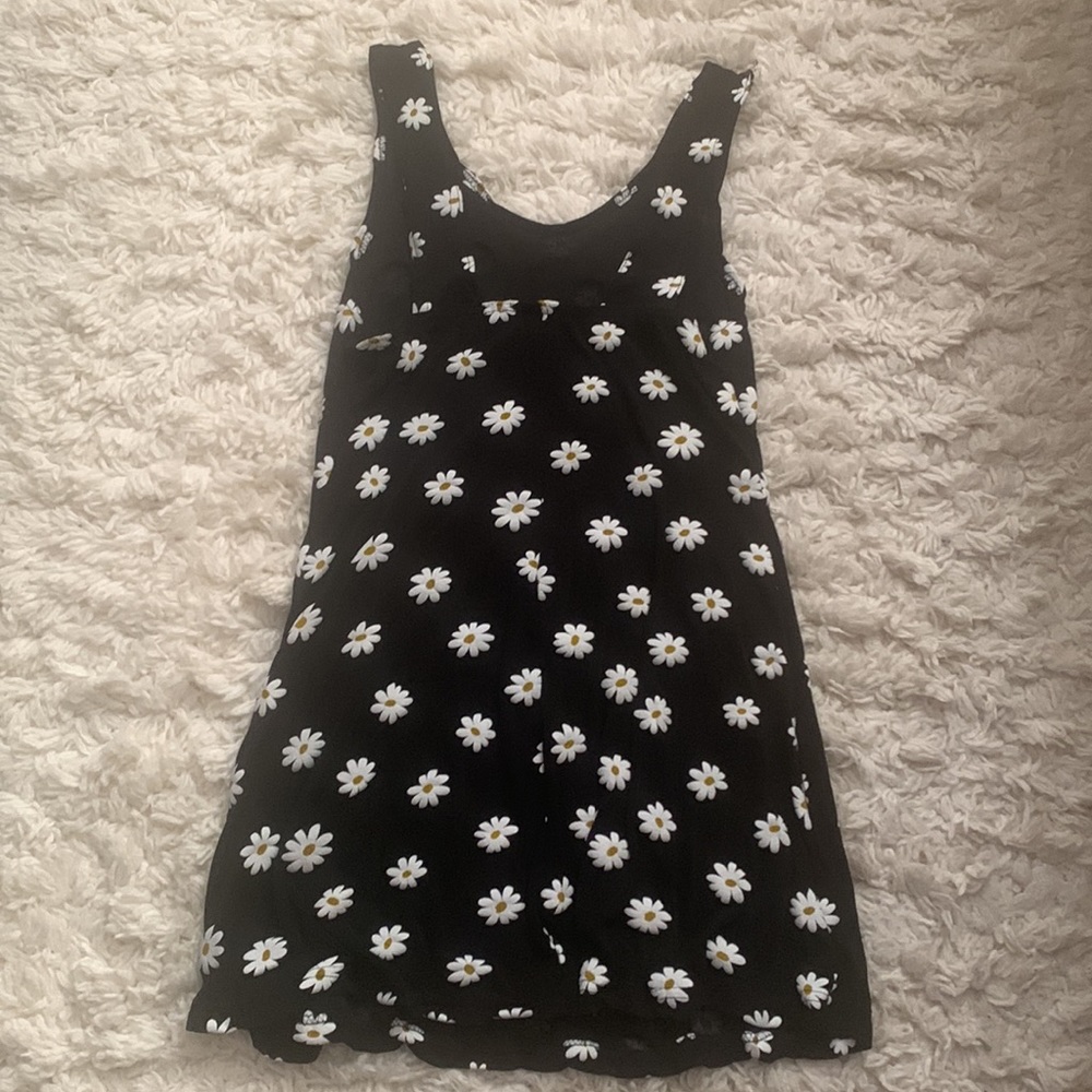 VINTAGE 90s Black Sunflower Mini Dress - Picture 2 of 4